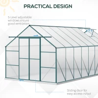 Outsunny Sera din aluminiu kit sera de gradina walk-in din policarbonat cu ventilatie 244 x 500 x 216cm, Transparenta(m-4)