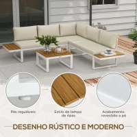Outsunny Conjunto de Móveis de Jardim Inclui 2 Sofás Duplos 1 Sofá de Canto e Mesa de Centro com Almofadas para Pátio Creme(m-7)