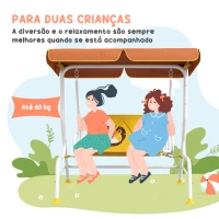 Outsunny Balanço de Jardim Exterior Balanço de Jardim Infantil de 2 Lugares com Padrão de Leão Carga 60 kg 110x70x110 cm Amarelo(m-4)