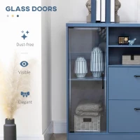 HOMCOM Dulap Bufet, Dulap de Depozitare de Accent, Bufet de Bucatarie cu Dulap cu Usa de Sticla, Rafturi si Sertare pentru Sufragerie, Hol, Albastru(m-5)