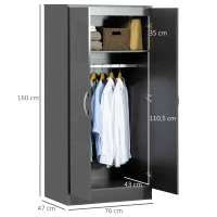 HOMCOM Dulap din PAL cu 2 usi cu sina inclusa, design lucios si anti-inclinare, 76x47x160cm, gri(m-3)