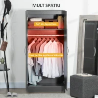 HOMCOM Dulap din PAL cu 2 usi cu sina inclusa, design lucios si anti-inclinare, 76x47x160cm, gri(m-6)