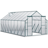 Outsunny Sera din aluminiu kit sera de gradina walk-in din policarbonat cu ventilatie 244 x 500 x 216cm, Transparenta