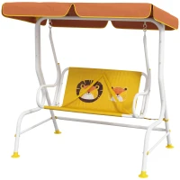Outsunny Balanço de Jardim Exterior Balanço de Jardim Infantil de 2 Lugares com Padrão de Leão Carga 60 kg 110x70x110 cm Amarelo(m-11)