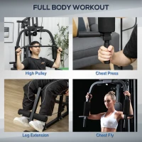 HOMCOM Statiune fitness cu greutati de 45kg pentru antrenament profesional la tine acasa, din otel, 135x103x210cm, Negru(m-4)