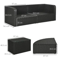 Set mobilier pentru gradina 5 bucati, 2 fotolii cu 2 suporturi pentru picioare, din ratan PE si masuta din sticla, negru(m-3)