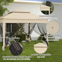 Outsunny 3 x 3(m) Pop Up Gazebo, Double-roof Garden Tent with Netting and Carry Bag, Party Event Shelter for Outdoor Patio, Cream White(m-7)