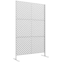 Outsunny Biombo de Exterior Separador de Ambientes com 3 Peças com Padrão de Linhas Transversais e Estrutura de Aço 122x45x198 cm Branco(m-10)