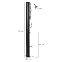 Outsunny Duche Solar Exterior 35 L Duche de Jardim com Torneira e Água Quente 0-55℃ para Piscina Pátio 17,5x14,5x216 cm Preto(m-3)