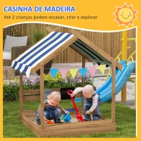Outsunny Caixa de Areia para Crianças de Madeira com Toldo Torneira e Ardósia para Pátio Jardim 124x116x146 cm Castanho(m-4)