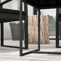 Outsunny Conjunto de Móveis de Jardim de Vime Sintético Conjunto de 1 Mesa e 2 Cadeiras com Almofadas e Apoio para os Braços Preto(m-7)