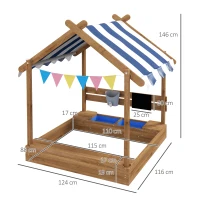 Outsunny Caixa de Areia para Crianças de Madeira com Toldo Torneira e Ardósia para Pátio Jardim 124x116x146 cm Castanho(m-3)