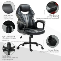Vinsetto Computer Gaming Chair, Desk Chair with Breathable PU Leather Back and Seat, Soft Padded Armrests, and Rolling Wheels for Adults and Gamers, Black(m-7)