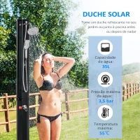 Outsunny Duche Solar Exterior 35 L Duche de Jardim com Torneira e Água Quente 0-55℃ para Piscina Pátio 17,5x14,5x216 cm Preto(m-4)