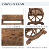 Outsunny Banco de Jardim de Madeira Banco de Exterior com 2 Rodas Decorativas Estilo Rústico 114x58x80 cm Marrom Carbonizado(m-6)