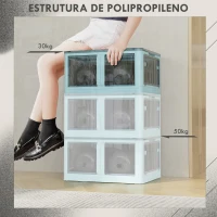 HOMCOM Caixa de Armazenamento Empilhável com Tampa 69L Caixa Organizadora Dobrável com Rodas 60x42x34 cm Azul(m-7)