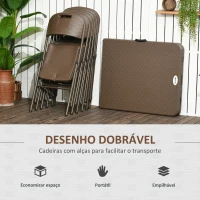 Outsunny Conjunto de Refeição de 7 Peças Dobrável Conjunto de Mesa e 6 Cadeiras de Jardim com Imitação de Vime Marrom(m-5)