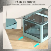 HOMCOM Caixa de Armazenamento Empilhável com Tampa 69L Caixa Organizadora Dobrável com Rodas 60x42x34 cm Azul(m-6)