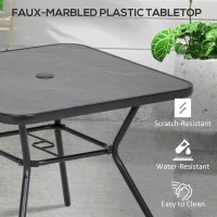 Outsunny Square Outdoor Table, Patio Bistro Coffee Table with Faux-marbled Top and 42mm Umbrella Hole for Garden(m-4)