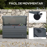 Outsunny Baú de Exterior 311 L Baú de Armazenamento de Aço Galvanizado com 1 Fechadura para Jardim 120x62x66 cm Cinza Escuro(m-4)