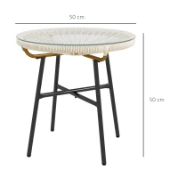 Outsunny Mesa Auxiliar de Vime Sintético para Exteriores com Bancada de Vidro Temperado e Pés de Metal Ø50x50 cm Creme e e Preto(m-3)