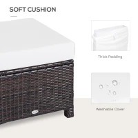 Outsunny Rattan Footstool Wicker Ottoman with Padded Seat Cushion Outdoor Patio Furniture for Garden Poolside Living Room, 50 x 50 x 35 cm, Brown(m-6)