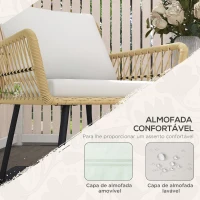 Outsunny Conjunto de Mesa e Poltronas para Jardim Exterior Jogo de 3 Peças de Vime com 2 Poltronas 1 Mesa para Terraço Natural(m-6)