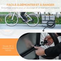 HOMCOM Remorque à vélo avec coffre de rangement amovible et pliable de 65L, réflecteurs de sécurité, charge max. 40KG, gris(m-7)