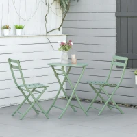 Outsunny Conjunto de Móveis de Jardim Dobráveis Conjunto de 1 Mesa Redonda e 2 Cadeiras de Varanda com Estrutura de Aço Verde Escuro(m-2)