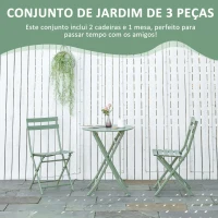 Outsunny Conjunto de Móveis de Jardim Dobráveis Conjunto de 1 Mesa Redonda e 2 Cadeiras de Varanda com Estrutura de Aço Verde Escuro(m-7)