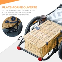 HOMCOM Remorque à vélo avec coffre de rangement amovible et pliable de 65L, réflecteurs de sécurité, charge max. 40KG, gris(m-5)