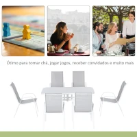 Outsunny Conjunto de Jardim Refeição de 7 Peças Jogo de Mesa e 6 Cadeiras para Terraço com Tampo de Vidro Cinza(m-6)