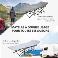 Outsunny Lit de camp pliable transat avec matelas, appui-tête, pochette latérale et sac intégré, en métal et tissu Oxford, gris(m-4)