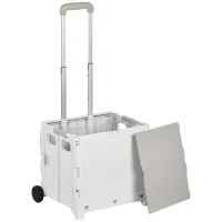 HOMCOM Carrinho de Armazenamento Dobrável Carrinho de Compras com 2 Rodas Capacidade 32L para Casa 41,5x32,5x85 cm Branco(m-11)