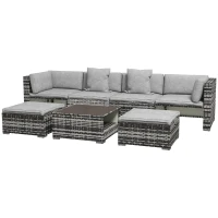 Outsunny Seven-Piece Rattan Patio Furniture Set, with Cushions - Grey(m-1)