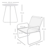 Outsunny Conjunto de Móveis de Jardim com 1 Mesa Redonda e 2 Cadeiras Estrutura de Aço e Apoio para os Braços Branco(m-3)
