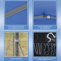 Outsunny Tenda Dobrável 295x295x260 cm com 4 Paredes Laterais de Malha 8 Orifícios de Drenagem e Bolsa de Transporte Azul(m-6)