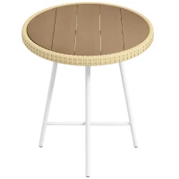 Outsunny Mesa Auxiliar de Vime Sintético com Bancada de Madeira Plástica e Estrutura de Aço Galvanizado 50x50x55 cm Madeira e Bege(m-11)