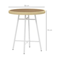 Outsunny Mesa Auxiliar de Vime Sintético com Bancada de Madeira Plástica e Estrutura de Aço Galvanizado 50x50x55 cm Madeira e Bege(m-3)