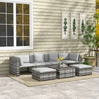 Outsunny Seven-Piece Rattan Patio Furniture Set, with Cushions - Grey(m-10)