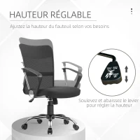 Vinsetto Lot de 2 fauteuils de bureau chaise de bureau réglable pivotant 360° fonction à bascule lin maille respirante noir(m-4)