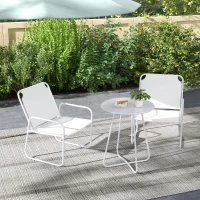 Outsunny Conjunto de Móveis de Jardim com 1 Mesa Redonda e 2 Cadeiras Estrutura de Aço e Apoio para os Braços Branco(m-2)