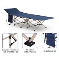 Outsunny Cama de Campismo Dobrável com 1 Bolso Lateral Bolsa de Transporte e Estrutura de Aço C 190x68x52 cm Azul Escuro(m-6)