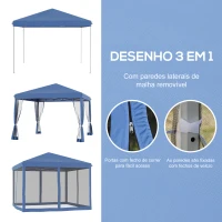 Outsunny Tenda Dobrável 295x295x260 cm com 4 Paredes Laterais de Malha 8 Orifícios de Drenagem e Bolsa de Transporte Azul(m-4)