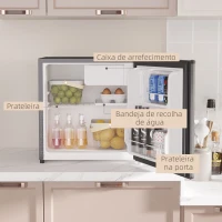 HOMCOM Mini Frigorífico Silencioso 46L Classe F com Temperatura Ajustável e Porta Reversível 48x44x49 cm Preto(m-5)