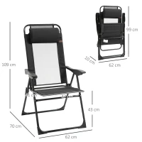 Outsunny Conjunto de 2 Cadeiras de Campismo Dobráveis com Encosto Reclinável Capacidade 120 kg para Terraço Praia 62x70x109 cm Preto(m-3)