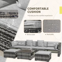 Outsunny Seven-Piece Rattan Patio Furniture Set, with Cushions - Grey(m-6)