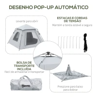 Outsunny Tenda de Campismo para 2-3 Pessoas Impermeável PU2000 mm Proteção UV50+ com Bolsa de Transporte 210x210x150 cm Prata(m-4)