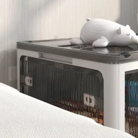 HOMCOM Caixa de Armazenamento Empilhável com Tampa 69L Caixa Organizadora Dobrável com Rodas 60x42x34 cm Branco(m-9)
