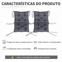 Outsunny Conjunto de 2 Almofadas de Cadeira 50x98x8 cm Almofadas de Cadeira de Exterior para Jardim Terraço Varanda Cinza Escuro(m-5)